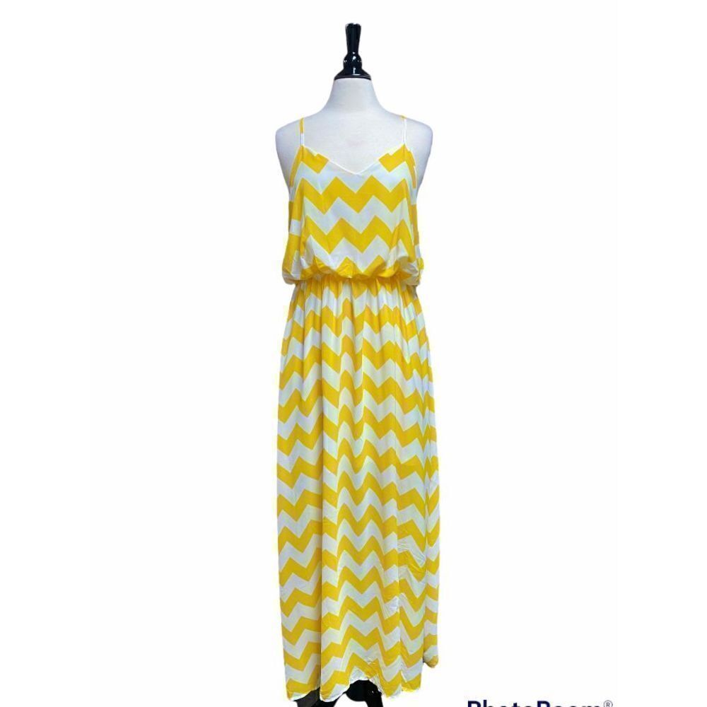 Yellow & White Chevron Sleeveless Maxi Dress Size Large